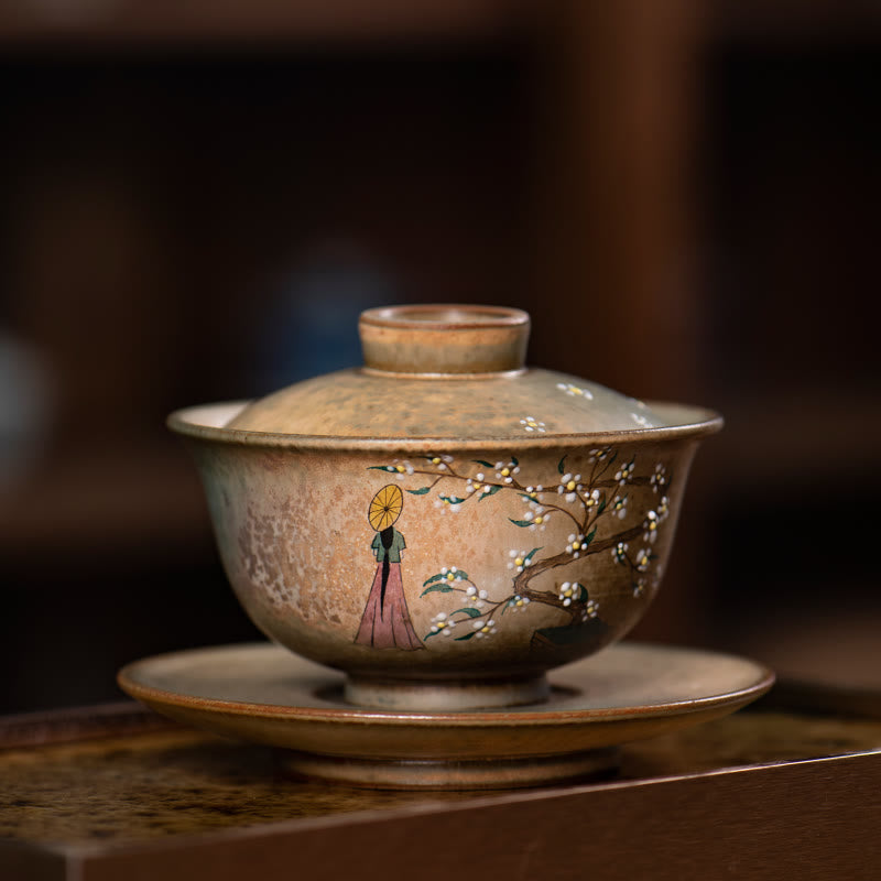 Tasse à thé Gaiwan en porcelaine Hanfu Girl 150 ml peinte à la main