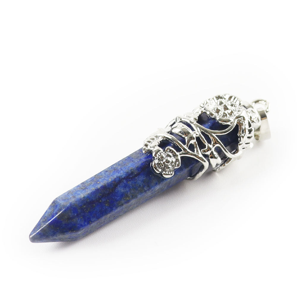 Pendentif en pointe de cristal argenté et lapis-lazuli de guérison