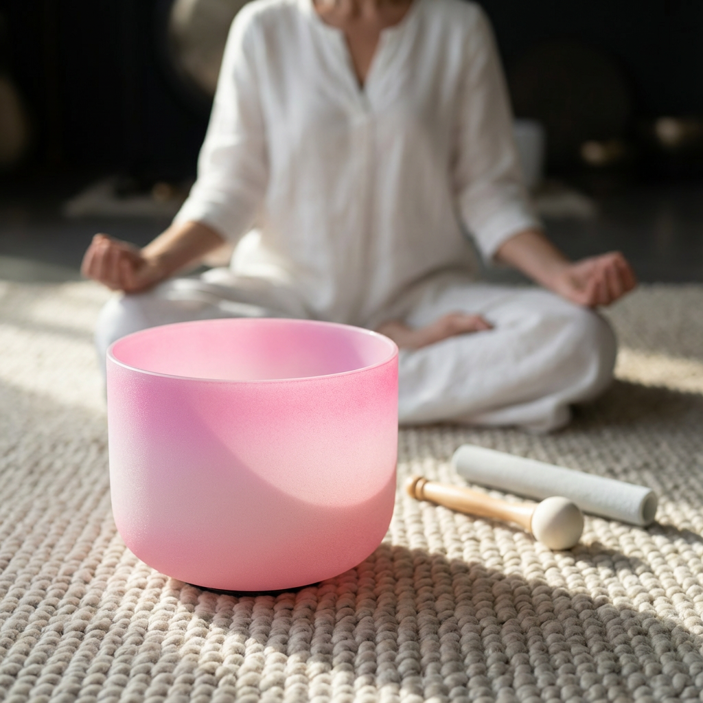 Bol chantant en cristal de quartz chakra du cœur note F