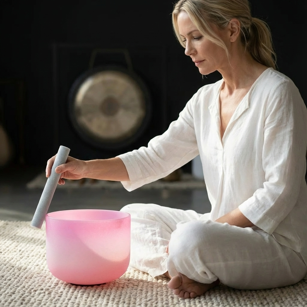 Bol chantant en cristal de quartz chakra du cœur note F