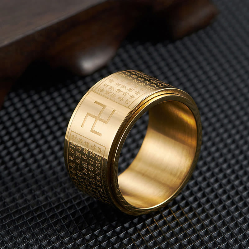 Bague spirituelle rotative en acier titane Sutra du cœur