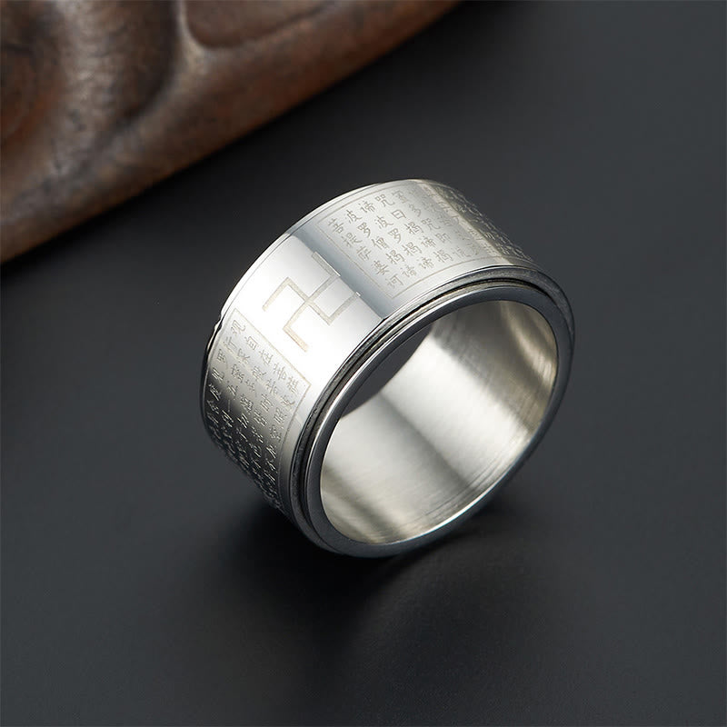 Bague spirituelle rotative en acier titane Sutra du cœur