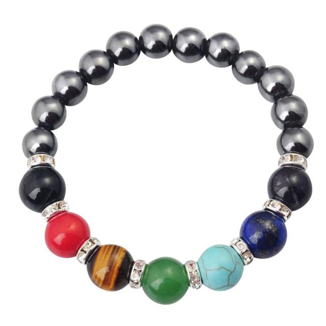 Bracelet d'équilibre des chakras en hématite avec pierres véritables