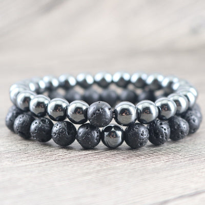 Bracelets d'équilibre énergétique en hématite et pierre de lave