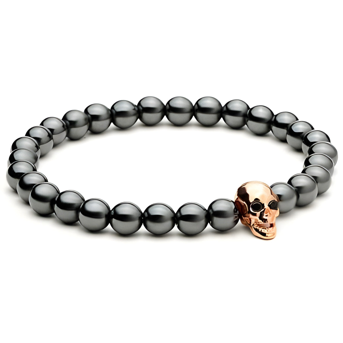 Bracelet tête de mort en hématite avec yeux en zircone noire