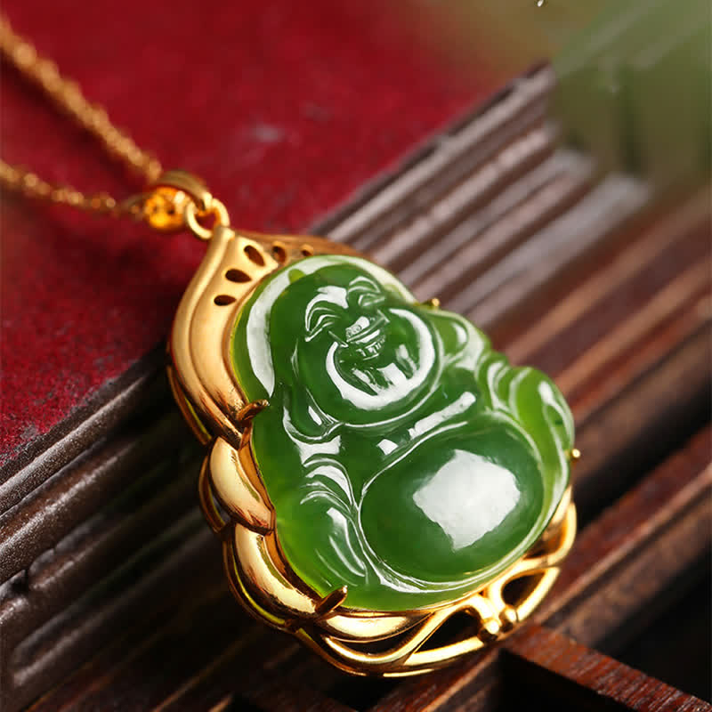 Collier Bouddha en jade cyan Hetian | Charme de réussite et de guérison