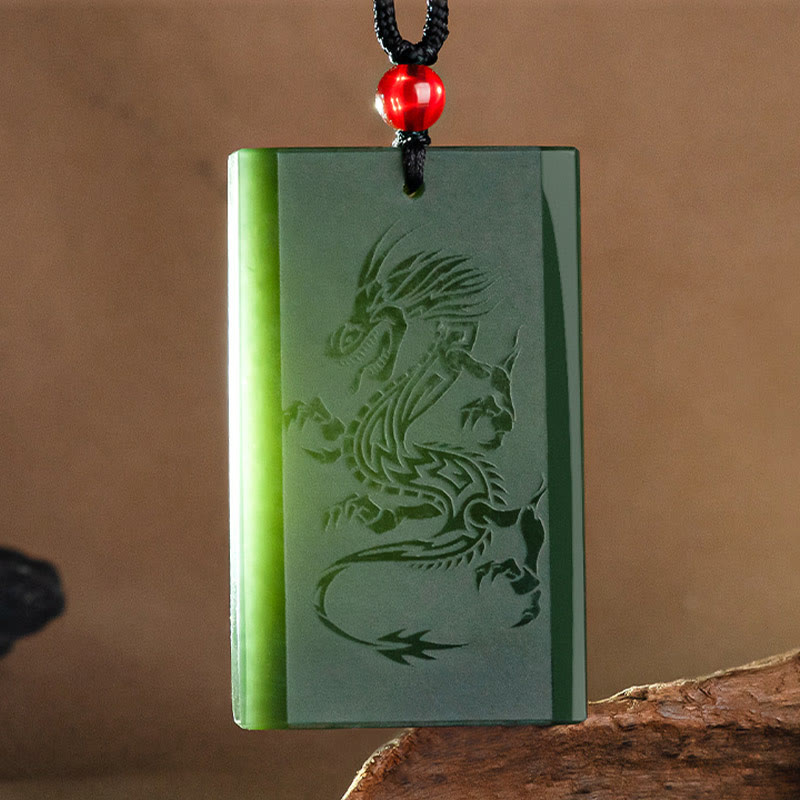 Collier pendentif dragon de jade cyan Hetian