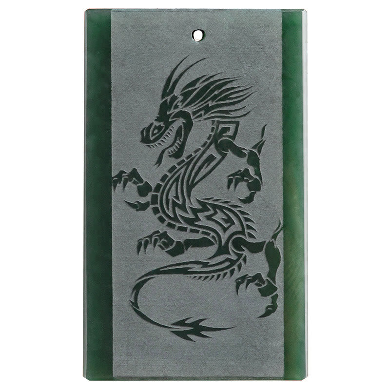Collier pendentif dragon de jade cyan Hetian