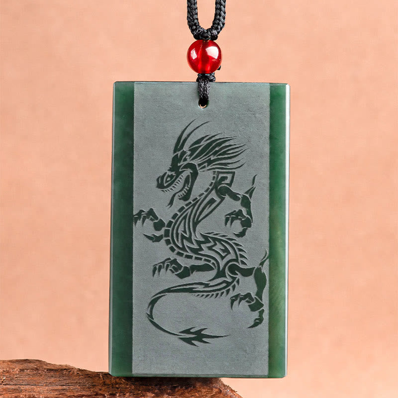 Collier pendentif dragon de jade cyan Hetian