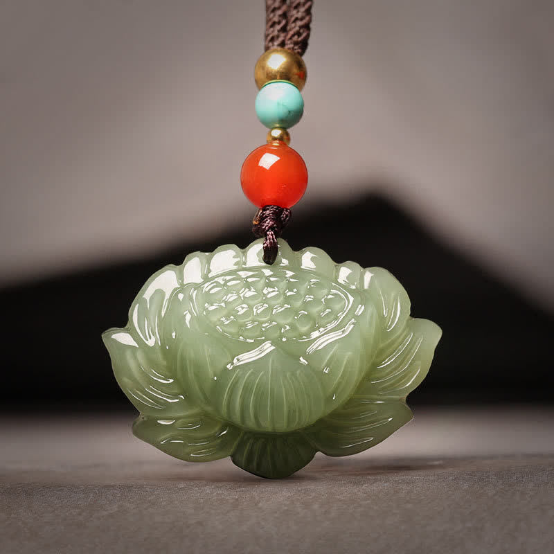 Collier pendentif Hetian Cyan Jade Lotus Success