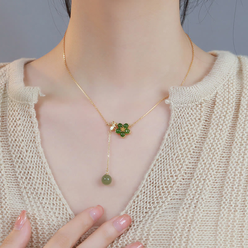 Collier porte-bonheur en jade cyan Hetian en argent 925 | Sons de guérison