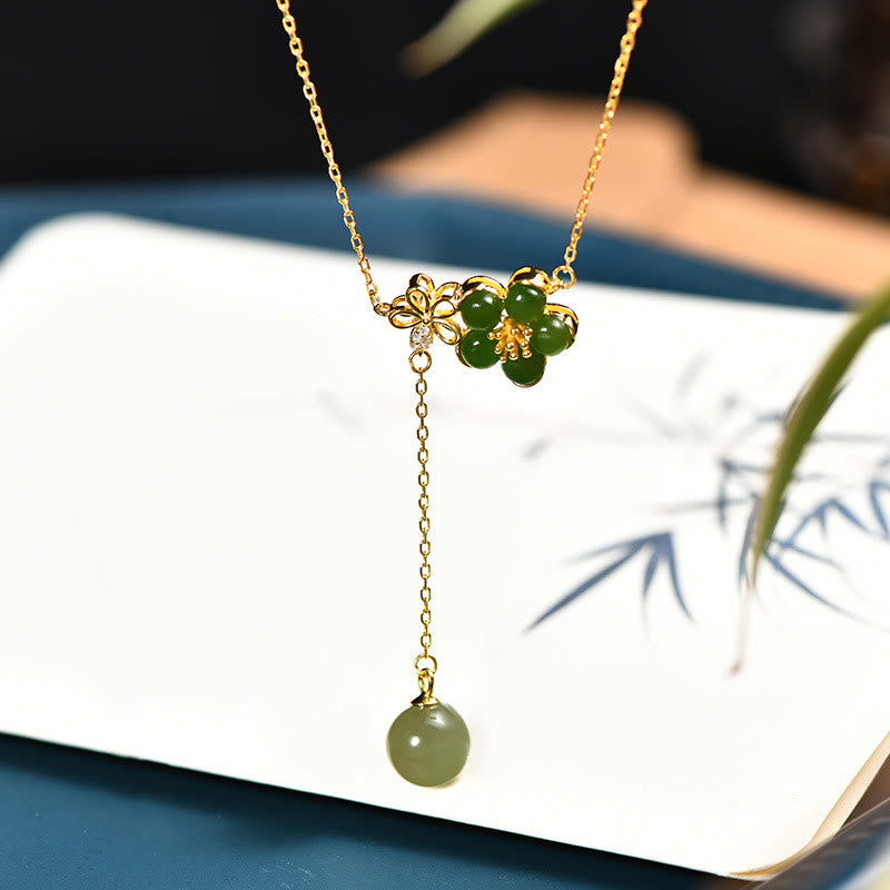 Collier porte-bonheur en jade cyan Hetian en argent 925 | Sons de guérison