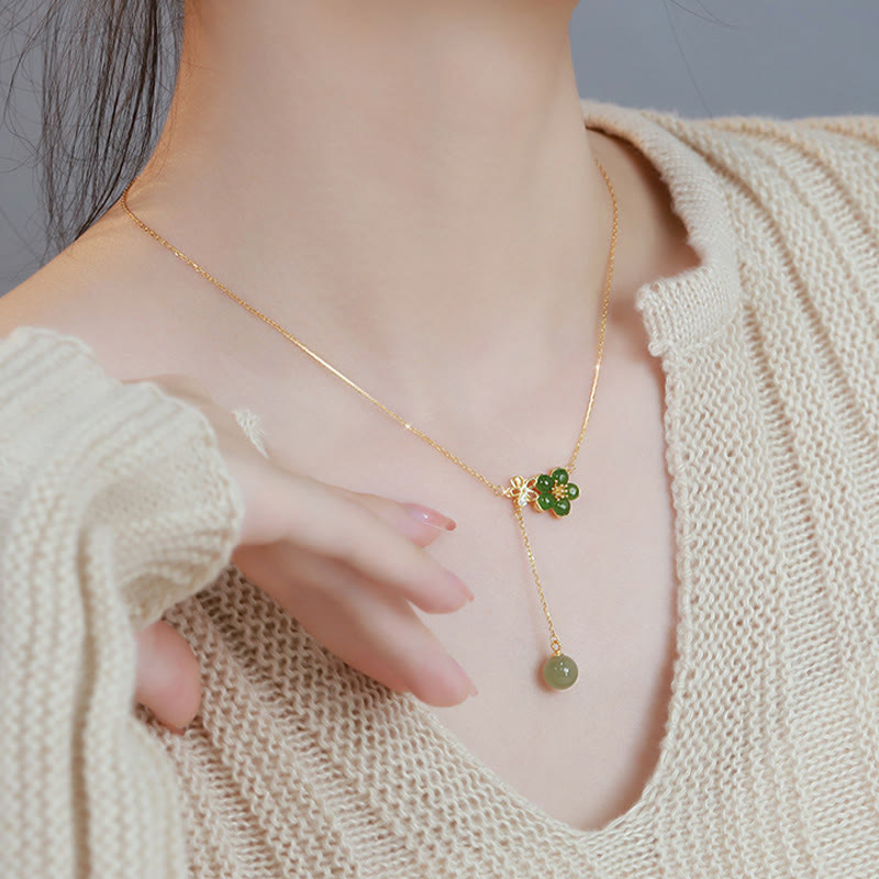 Collier porte-bonheur en jade cyan Hetian en argent 925 | Sons de guérison