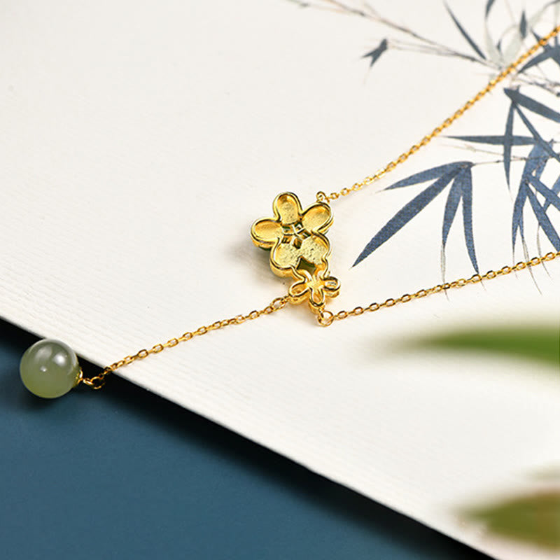 Collier porte-bonheur en jade cyan Hetian en argent 925 | Sons de guérison