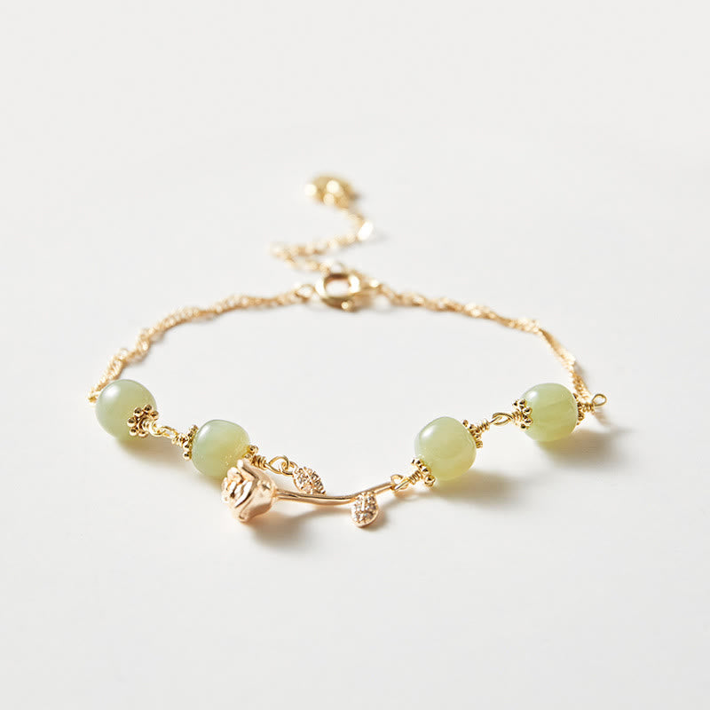 Bracelet porte-bonheur en jade Hetian plaqué or 14 carats