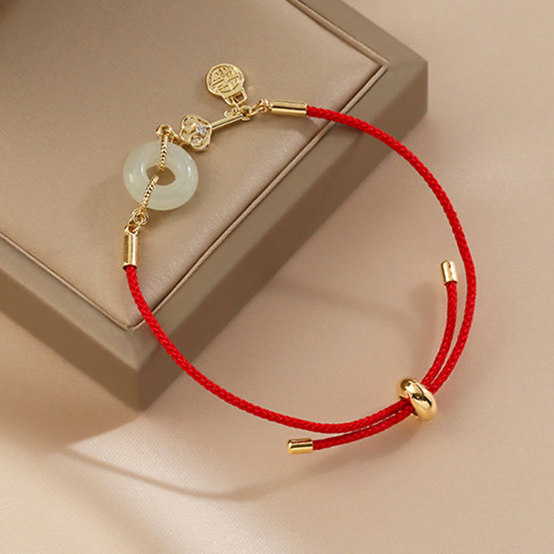 Bracelet porte-bonheur classique en jade Hetian et or 18 carats avec boucle de paix