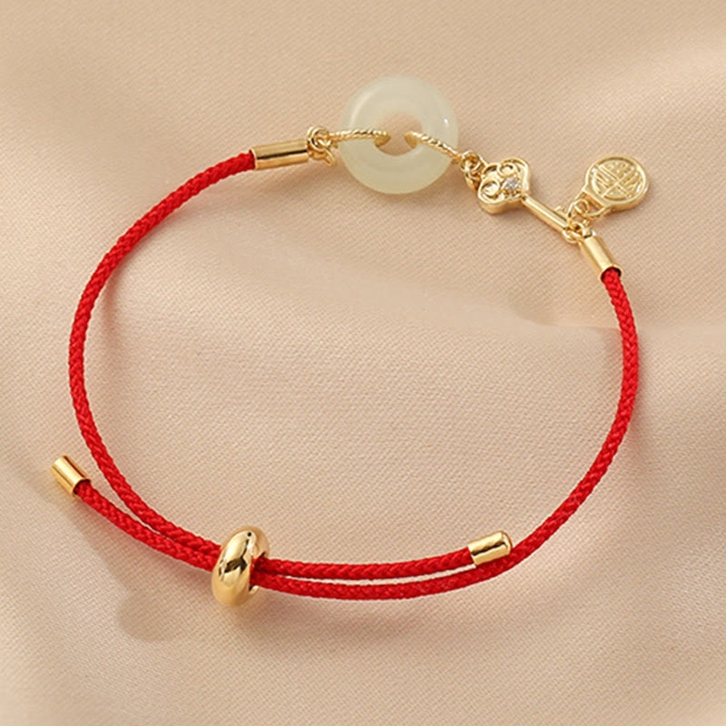 Bracelet porte-bonheur classique en jade Hetian et or 18 carats avec boucle de paix