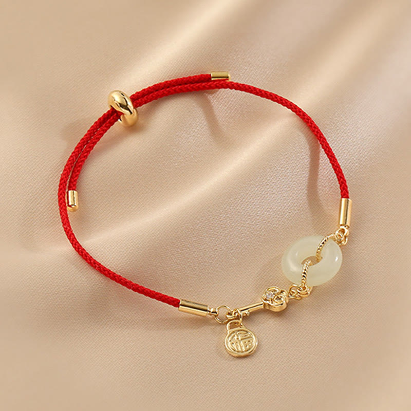 Bracelet porte-bonheur classique en jade Hetian et or 18 carats avec boucle de paix