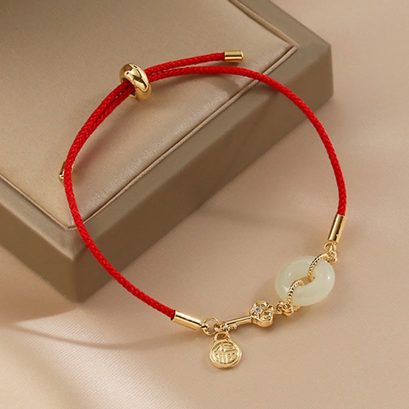Bracelet porte-bonheur classique en jade Hetian et or 18 carats avec boucle de paix