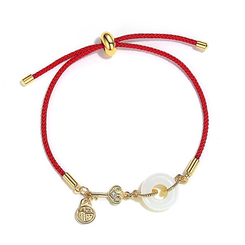 Bracelet porte-bonheur classique en jade Hetian et or 18 carats avec boucle de paix
