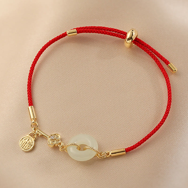Bracelet porte-bonheur classique en jade Hetian et or 18 carats avec boucle de paix