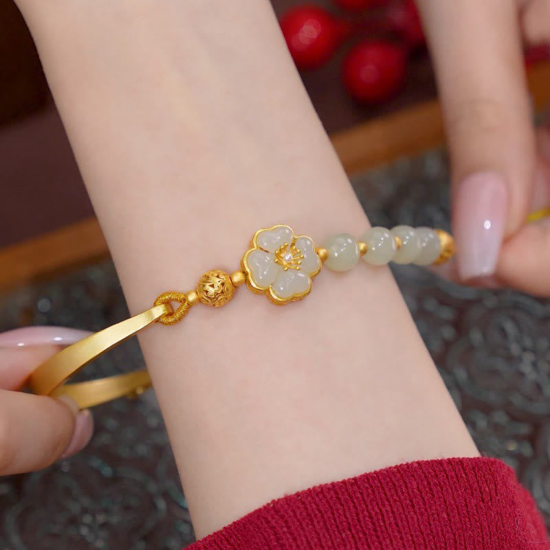 Bracelet manchette porte-bonheur en argent sterling 925 et jade Hetian