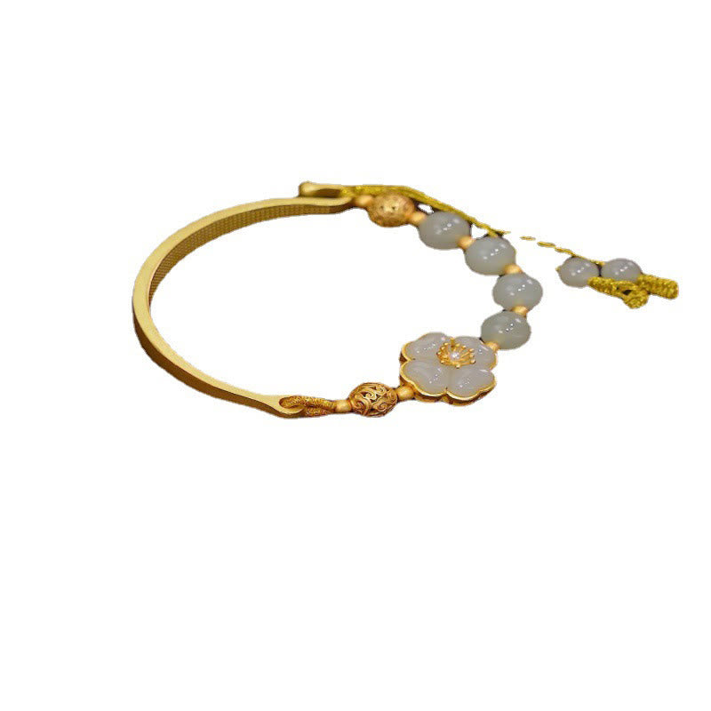 Bracelet manchette porte-bonheur en argent sterling 925 et jade Hetian