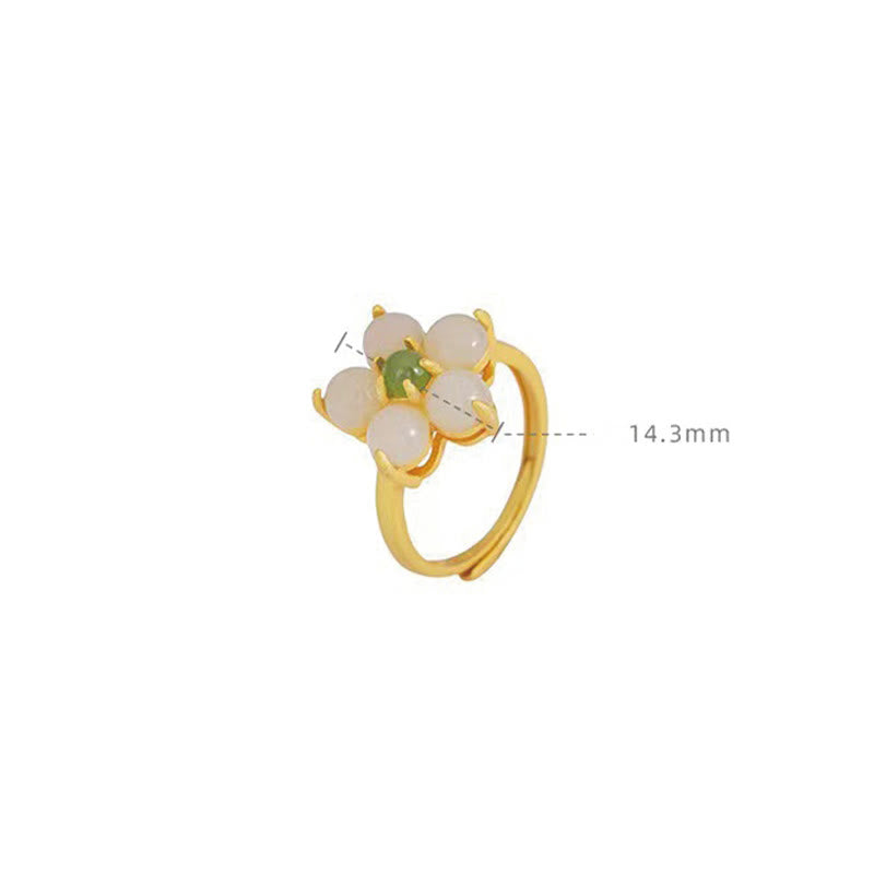 Bague ajustable en jade Hetian en forme de fleur de pêcher