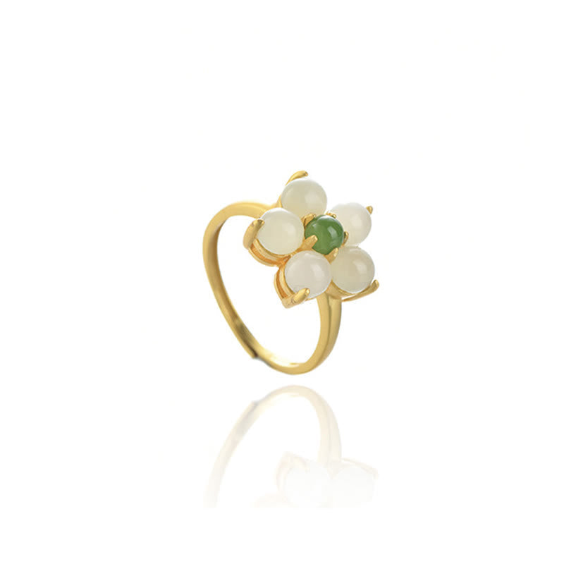 Bague ajustable en jade Hetian en forme de fleur de pêcher