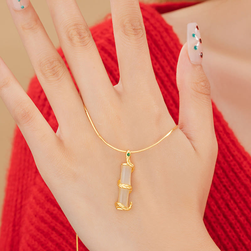 Collier serpent en jade et bambou Hetian | Argent sterling 925