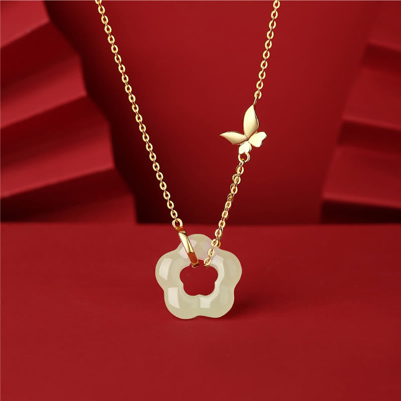Collier papillon en argent sterling et jade Hetian