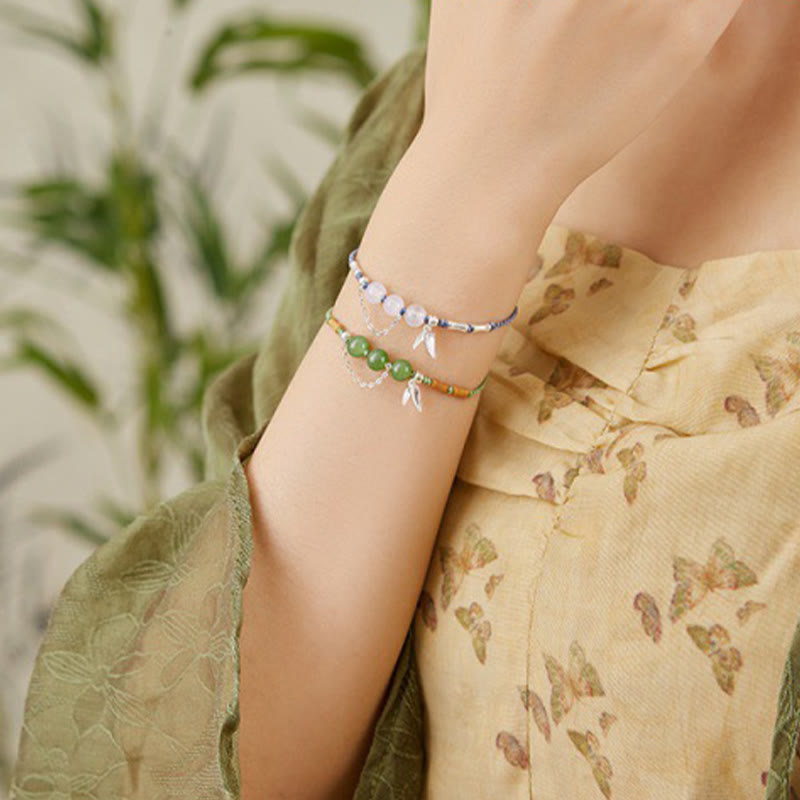 Bracelet en bambou et jade Hetian et calcédoine