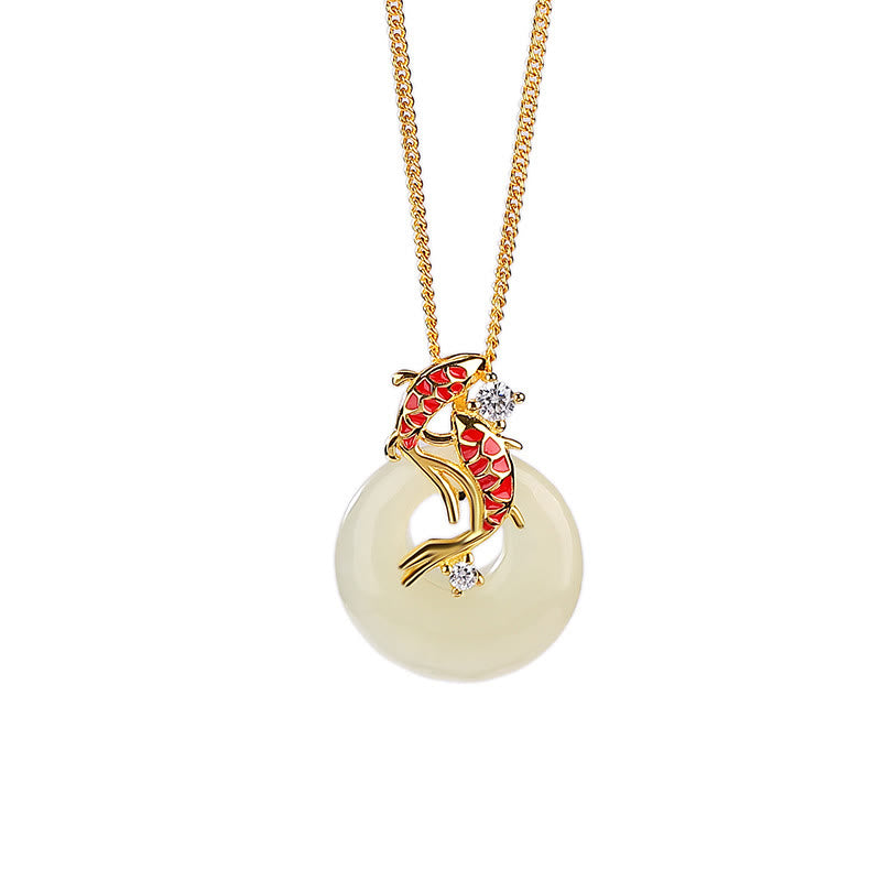 Collier avec pendentif en jade Hetian et poisson Koi, boucle de paix