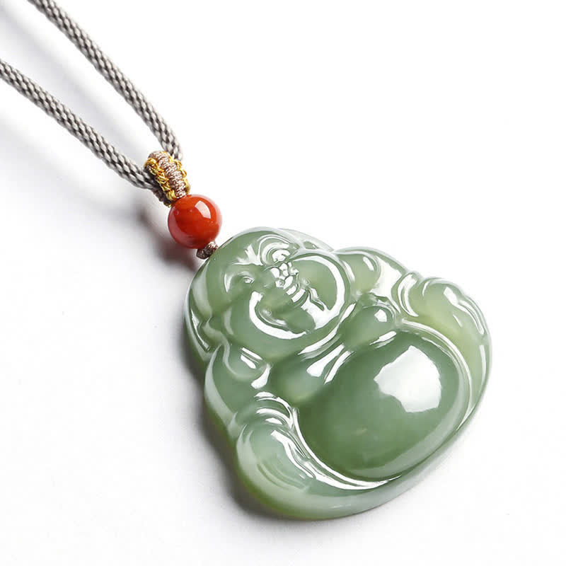 Collier Bouddha rieur en jade Hetian pour l'abondance et la prospérité