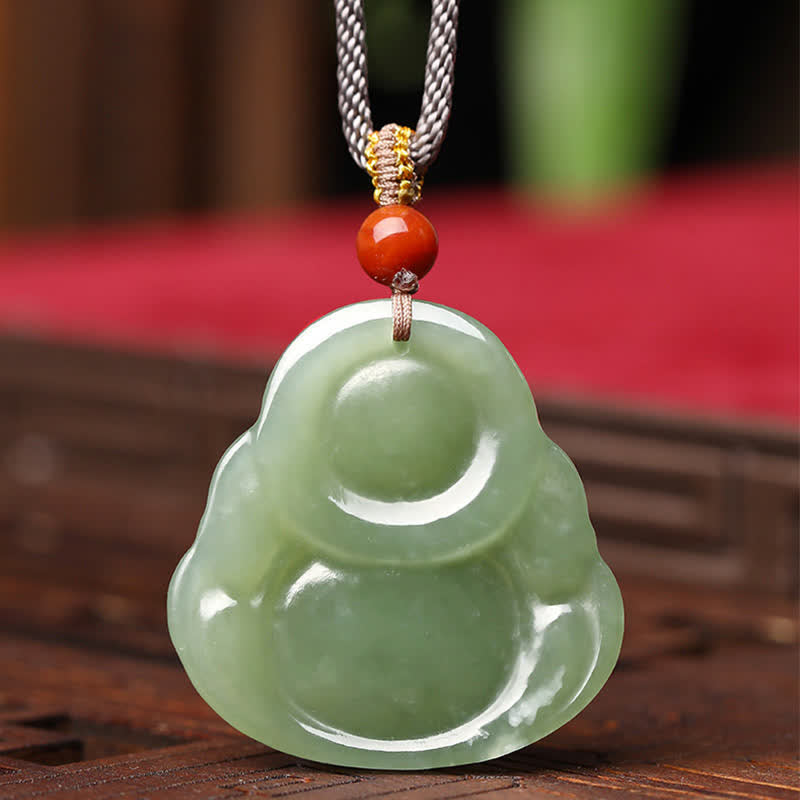 Collier Bouddha rieur en jade Hetian pour l'abondance et la prospérité