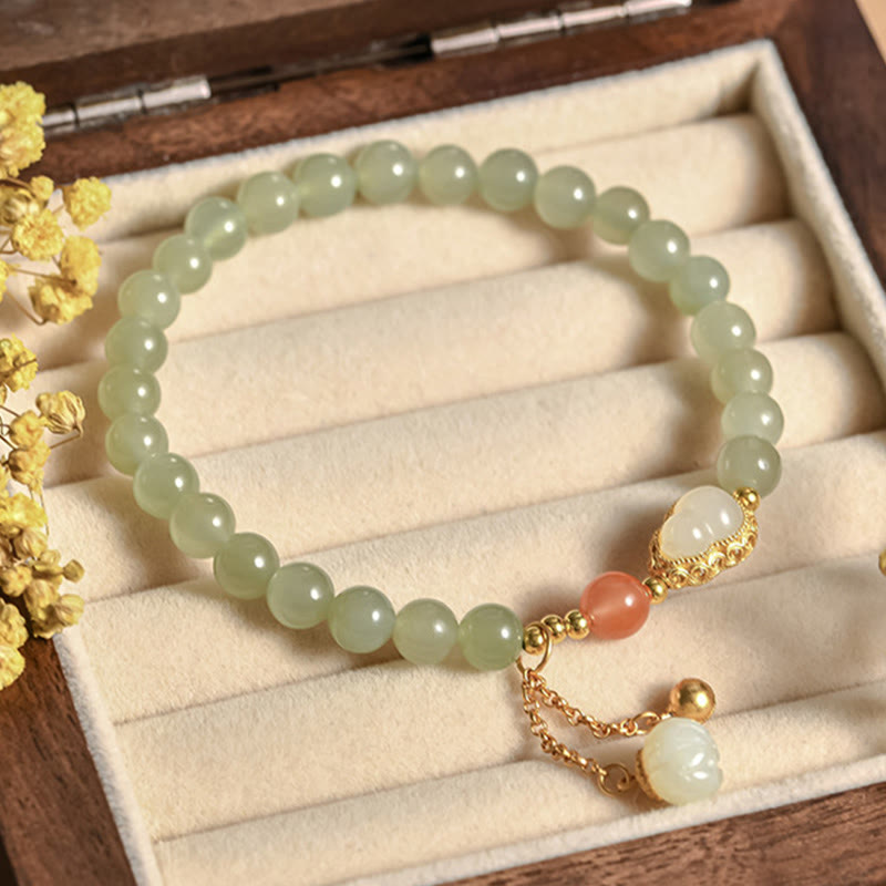 Bracelet porte-bonheur en jade Hetian et lotus en argent 925