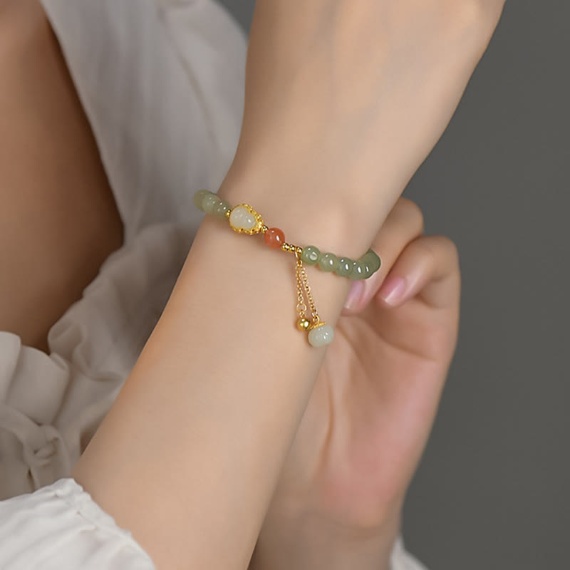 Bracelet porte-bonheur en jade Hetian et lotus en argent 925