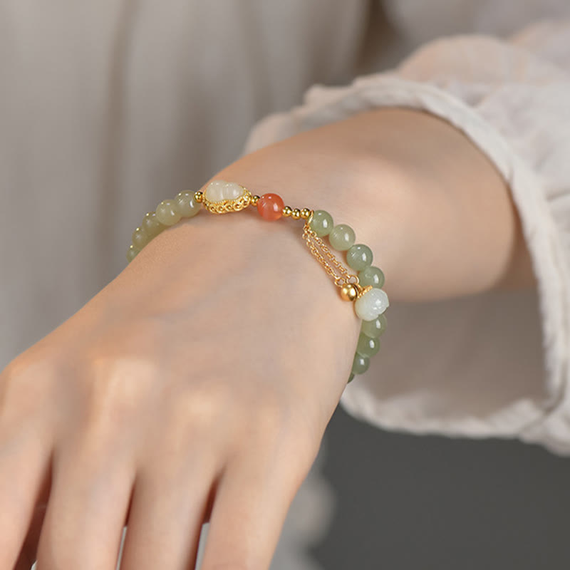 Bracelet porte-bonheur en jade Hetian et lotus en argent 925