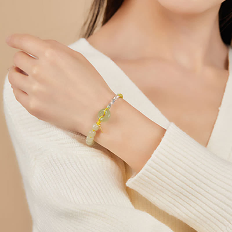 Bracelet porte-bonheur en jade Hetian avec boucle de paix | Breloque en argent sterling