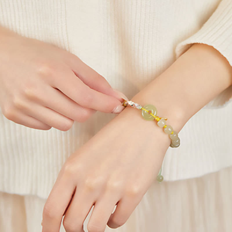 Bracelet porte-bonheur en jade Hetian avec boucle de paix | Breloque en argent sterling