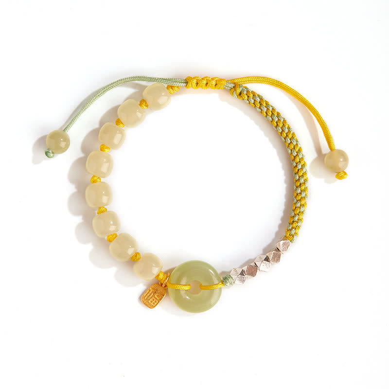 Bracelet porte-bonheur en jade Hetian avec boucle de paix | Breloque en argent sterling