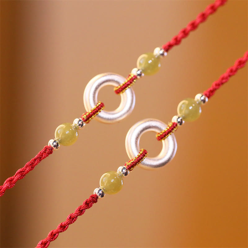 Bracelet en fil rouge avec boucle de paix en jade Hetian