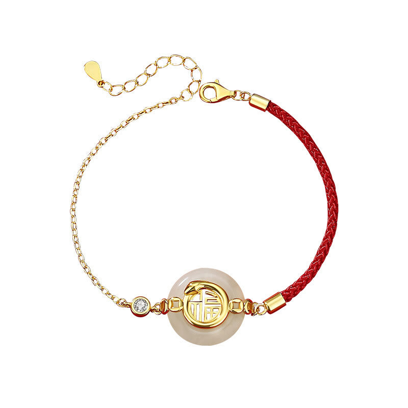 Bracelet en fil rouge avec boucle de paix en jade Hetian
