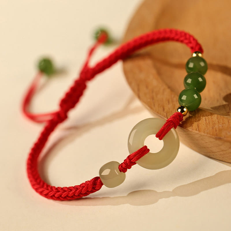 Bracelet de protection en jade Hetian avec boucle de paix et fil rouge, 16 cm