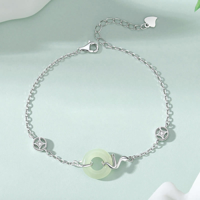 Bracelet serpent en jade Hetian avec boucle de paix et argent 925