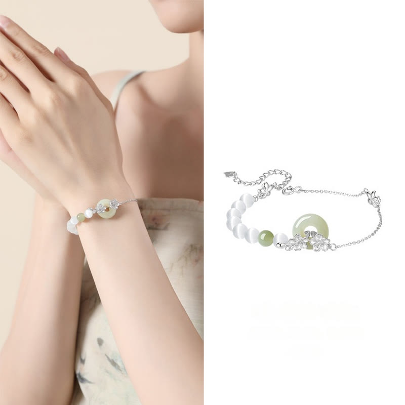 Bracelet porte-bonheur en jade Hetian et fleur de pêcher