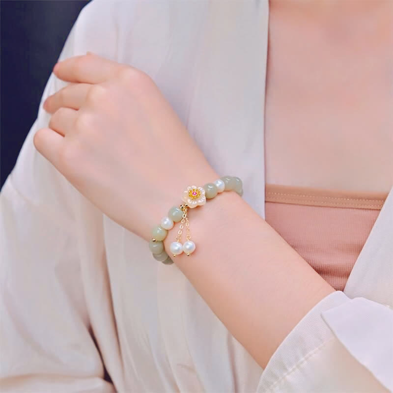 Bracelet du bonheur en perles de jade Hetian 8 mm