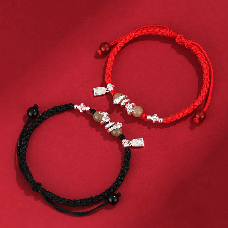Bracelet de protection en jade Hetian | Fil rouge de l'année du serpent