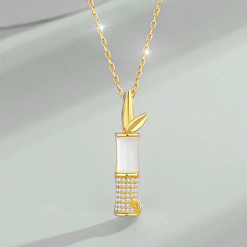 Collier en jade blanc et bambou Hetian pour le bonheur | Argent sterling