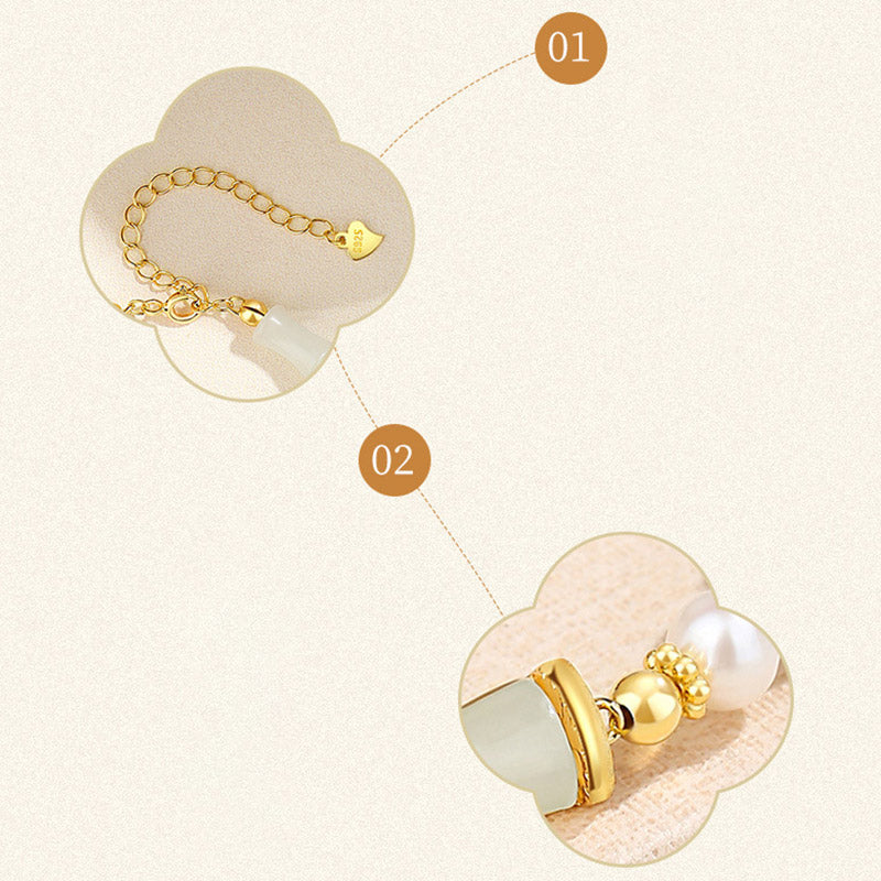 Bracelet en jade blanc Hetian | Argent sterling et bambou, porte-bonheur